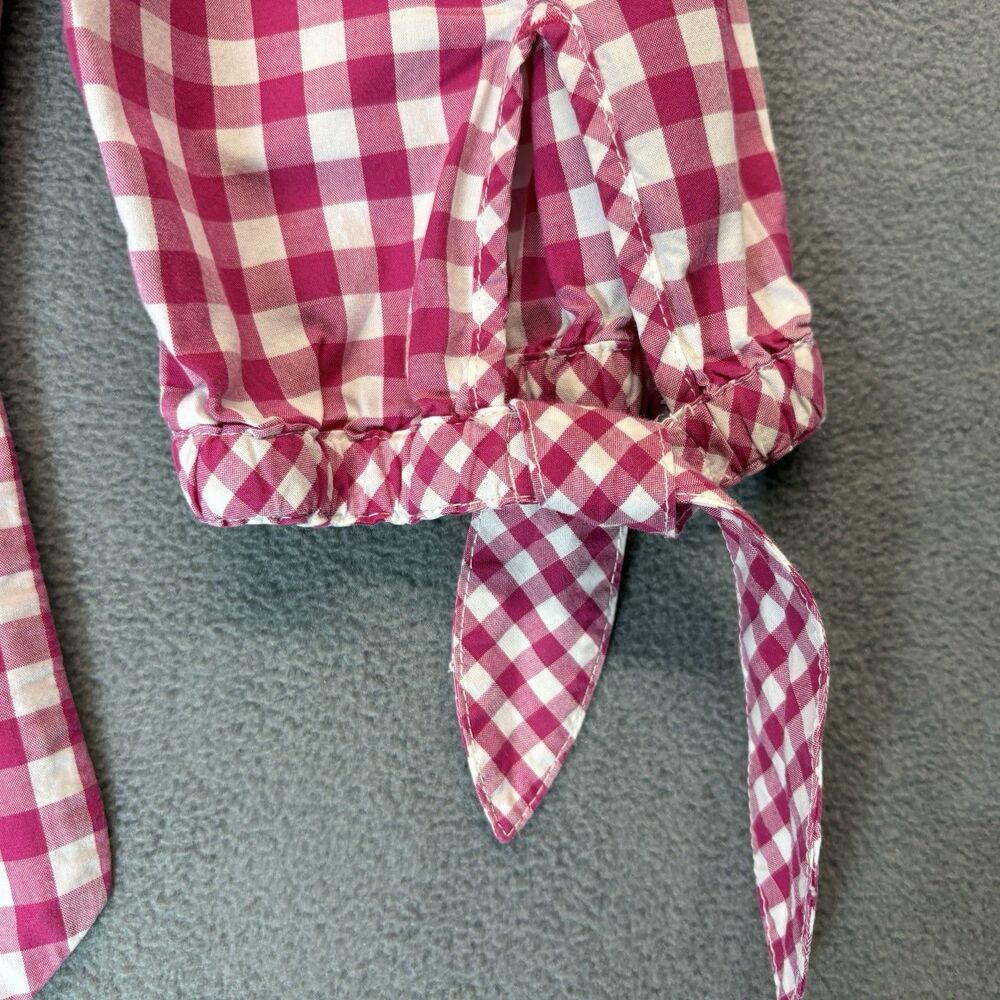 Vineyard Vines Pink Gingham Top Size Medium Cotton Tie Sleeve 3/4 Sleeve Blouse - Picture 5 of 9